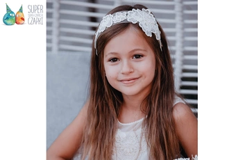 Jamiks MARIETTA opaska dla dziewczynki koronka komunia ecru