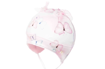 Jamiks Isla czapka wiązana dla dziewczynki na wiosnę motylki ecru