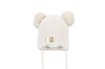BROEL SERGIA czapka na zimę dla dziewczynki dwa pompony ecru