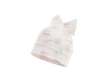 Jamiks AFEJA czapka na wiosnę dla dziewczynki wiskoza kokarda róże ecru