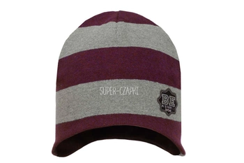 BROEL Credo czapka dla chłopca na jesień w pasy szara-bordo