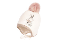JAMIKS Bunny czapka wiązana z pomponem dla dziewczynki isosoft królik ecru