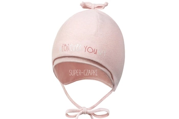 BROEL Basic 87 czapka dla dziewczynki z kokardką pudrowy róż melanż
