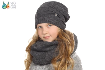 Ander Kokarda komplet z pomponem na zimę dla dziewczynkę szary