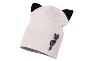 Jamiks WAIMEA czapka prążkowana dla dziewczynki kotek jasny pudrowy róż