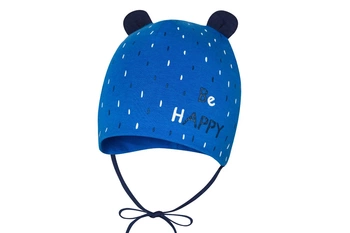 BROEL Nico czapka niemowlęca wiązana z uszkami niebieska