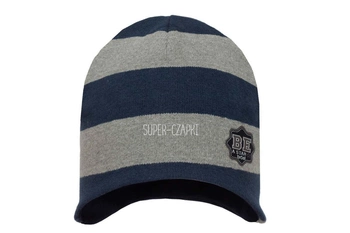 BROEL Credo czapka dla chłopca na jesień w pasy szara-granat