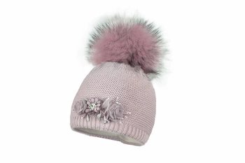 Jamiks BETTINA czapka dla dziewczynki na zimę pudrowy róż