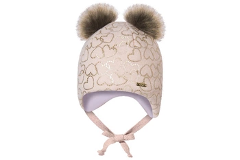 BROEL Obi czapka dla dziewczynki dwa pompony serduszka różowa