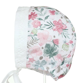 Pupill Halka bonetka dla dziewczynki kwiaty len pudrowy róż