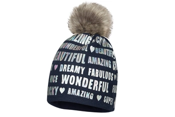 BROEL Carla czapka dla dziewczynki z pomponem napisy granat