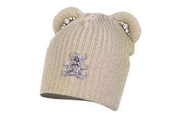 Jamiks KATIE czapka dziewczynki uszka miś beżowa