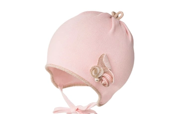 Jamiks Dagmara czapka na wiosnę dla dziewczynki różowa chrzest
