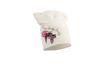 Jamiks ROZ czapka prążkowana dla dziewczynki kotek ecru