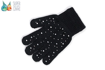 Rękawiczki pięciopalczaste kryształki czarne 15cm