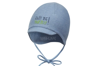 BROEL Basic 81 czapka dla chłopca wiązana z daszkiem jeans melanż
