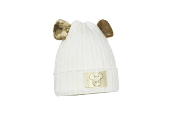Pupill Ama czapka dla dzieci prążkowana dzianina uszka welur ecru
