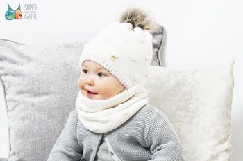 BROEL Noemi czapka na zimę dla dziewczynki z pomponem ecru