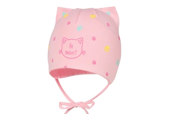 BROEL Noelia czapka wiązana dla dziewczynki kotek jasny róż