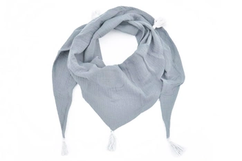 Chusta muślinowa pod szyję dla dzieci frędzle chwosty jasny szary