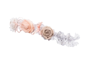 Jamiks NINIKA opaska dla dziewczynki koronka na chrzest łososiowa+woreczek