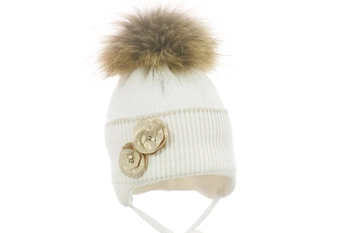 Pupill OPERA czapka dla dziewczynki na zimę pompon biała