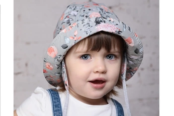 Dastel Rogalik kapelusz wiązany dla dziewczynki na lato kwiaty szary