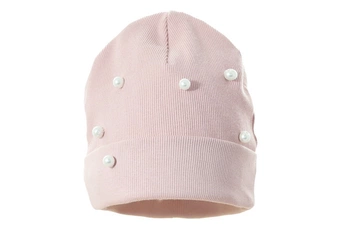 Pupill HANNAH czapka dla dzieci prążek perełki pudrowy róż