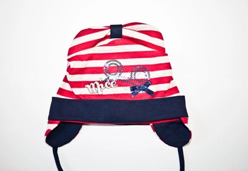 BROEL Heidi czapka myszka wiązana w paski beż-czerwona