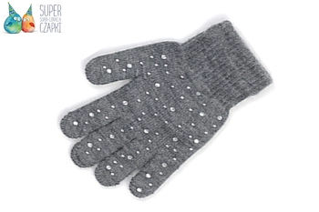 Rękawiczki pięciopalczaste kryształki szare 15cm