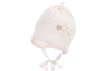 Jamiks JAKS czapka niemowlęca dla chłopca wiązana chrzest ecru