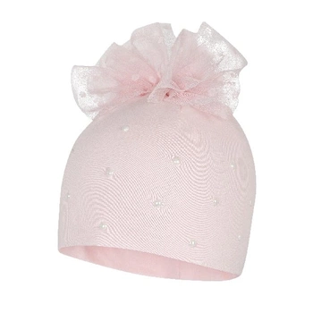 Broel Beatriz czapka z tiulową kokardą wiskoza jasny róż