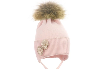 Pupill OPERA czapka dla dziewczynki na zimę pompon rożowa