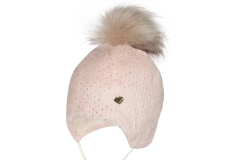 BROEL Maia czapka dla dziewczynki futerko pompon pudrowy róż