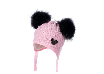 Jamiks AUGUSTA czapka z dwoma pomponami różowa