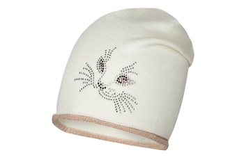 BROEL Edvige czapka dla dziewczynki beanie kotek ecru KNIT