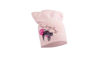 Jamiks ROZ czapka prążkowana dla dziewczynki kotek jasny róż