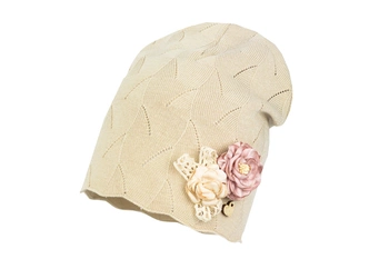 Jamiks ALZIRA czapka dziewczynki ażurowa beżowa