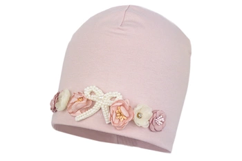 Jamiks LUCRECIA czapka dla dziewczynki kwiaty pudrowy róż