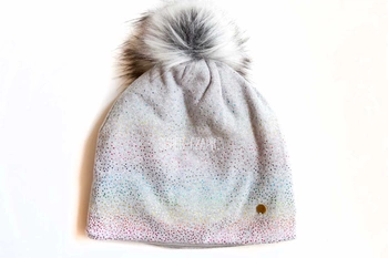 BROEL Konika czapka dla dziewczynki tęczowe kropki szara