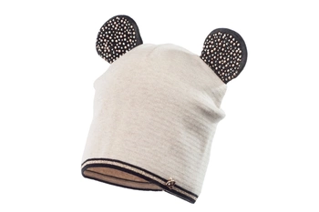Jamiks SULA czapka uszka dla dziewczynki beżowa