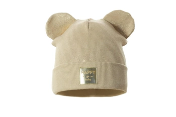 Pupill VINNY czapka dla dzieci prążek uszka beżowa