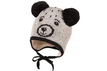 Jamiks ANTONI czapka dla chłopca dwa pompony szary futerko ecru