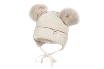 JAMIKS Mali czapka z dwoma pomponami dla dziewczynki królik beżowa