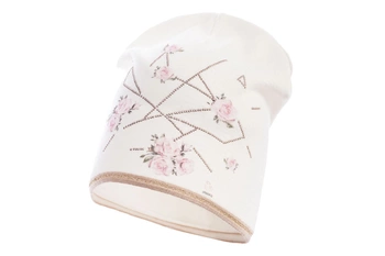 Jamiks WENA czapka dla dziewczynki dzianinowa róże ecru
