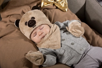 Jamiks BARRY czapka niemowlęca zimowa futerko beżowe