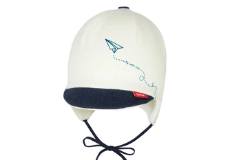 BROEL Bimbo czapka niemowlęca pilotka dla chłopca ecru